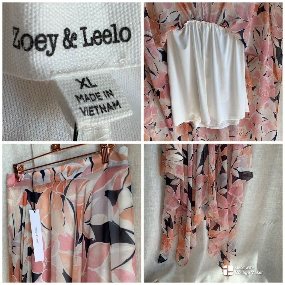 NWT Zoey & Leelo Asymmetrical Maxi Skirt Size XL Floral Chiffon Cottage Romantic - Picture 8 of 16